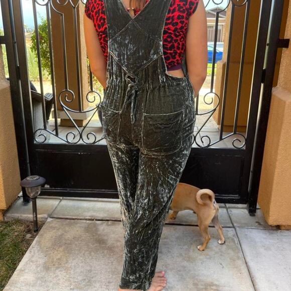 Crushed velvet Dark Olive Green Overalls Medium - Picture 4 of 4